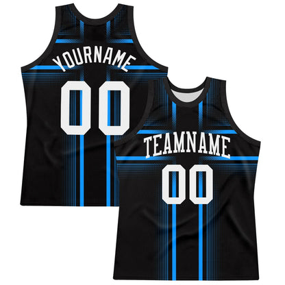 Custom Black White-Light Blue Line Round Neck Sublimation Basketball Set Jersey