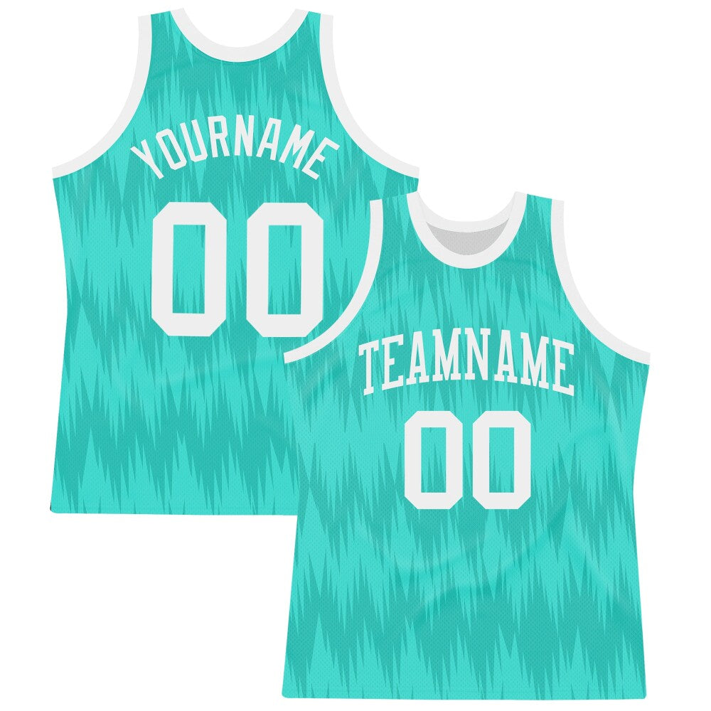 Custom Aqua White Wave Round Neck Sublimation Basketball Set Jersey