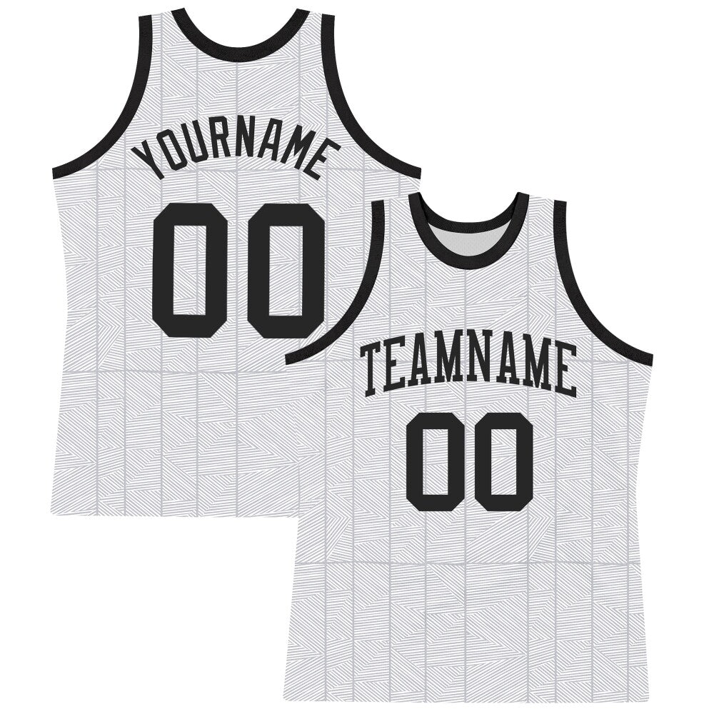 Custom Gray Black-White Line Round Neck Sublimation Basketball Set Jersey