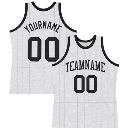Custom Gray Black-White Line Round Neck Sublimation Basketball Set Jersey