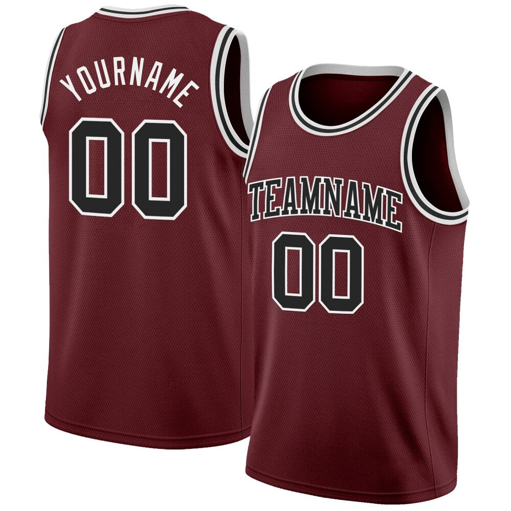 Custom Burgundy Black-White High-quality Basketball Jersey