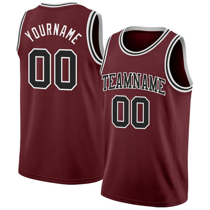 Custom Burgundy Black-White High-quality Basketball Jersey