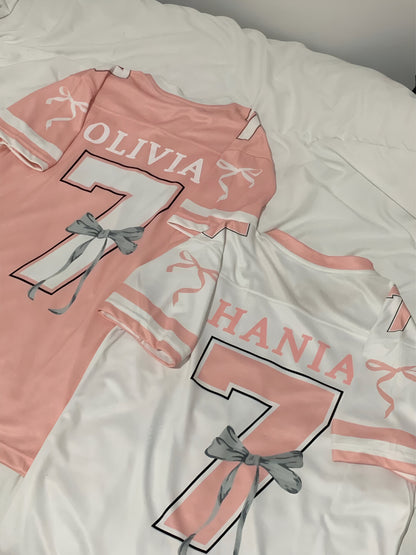 Custom Coquette Jersey, White Pink Custom Jersey, Personalized Bloom Jersey, Women Custom Name Number Jersey, Gift For Women
