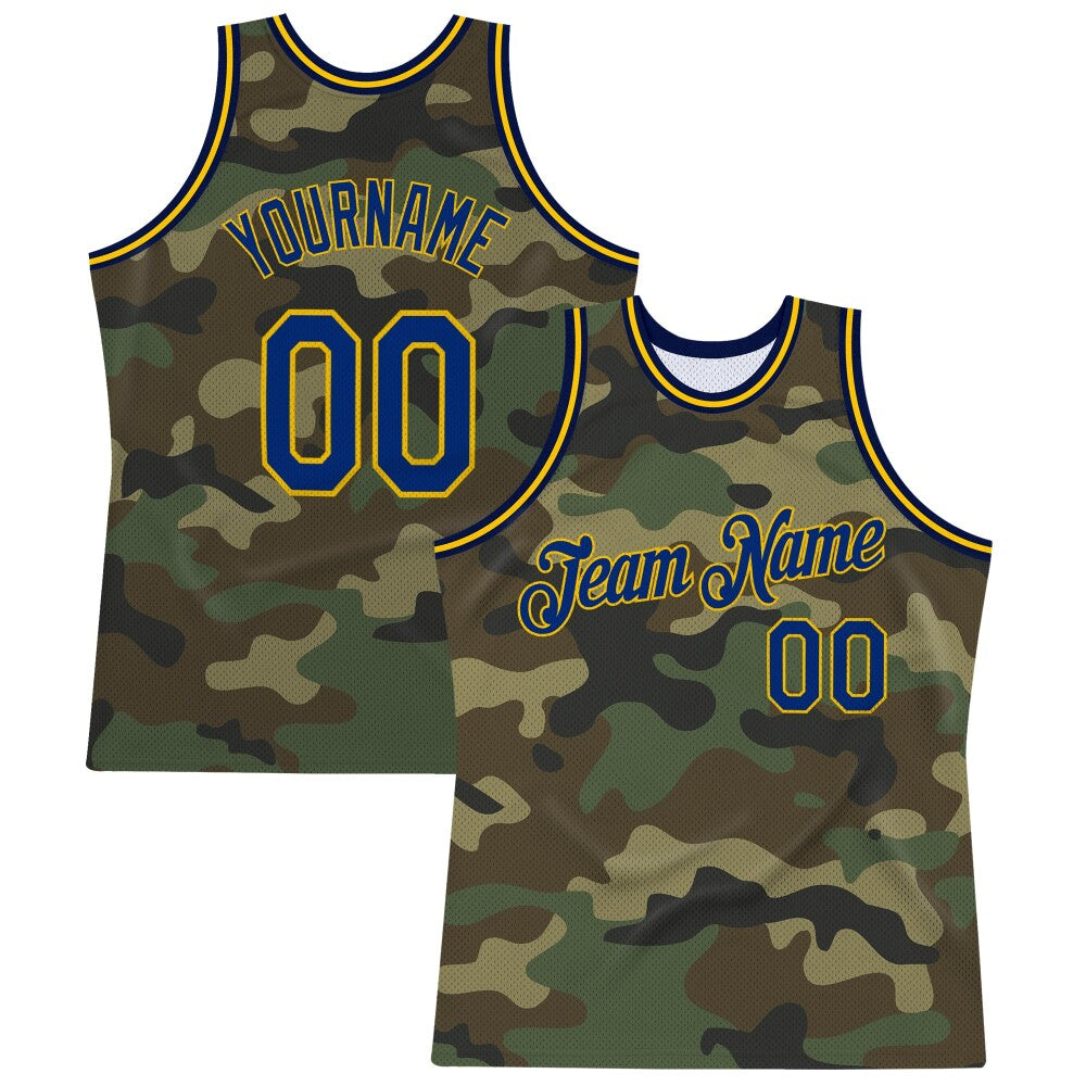 Custom Camo Royal-Gold High-quality Salute To Service Basketball Jersey