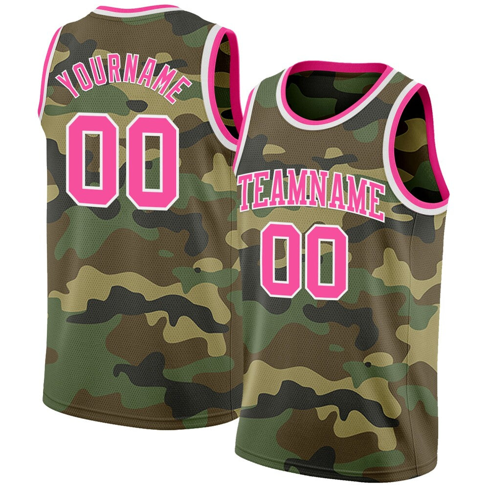 Custom Camo Pink-White High-quality Salute To Service Basketball Jersey