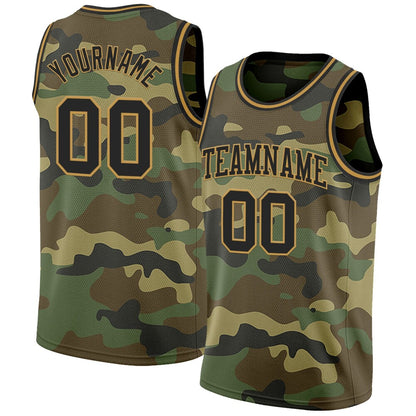 Custom Camo Black-Old Gold High-quality Salute To Service Basketball Jersey