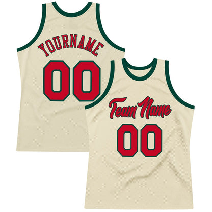 Custom Cream Red-Hunter Green High-quality Throwback Basketball Jersey