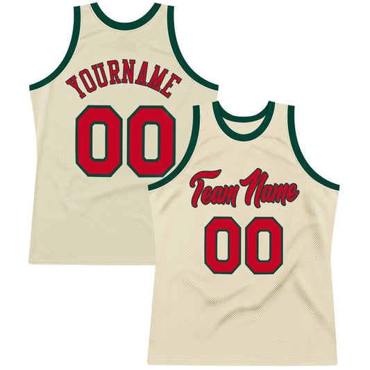 Custom Cream Red-Hunter Green High-quality Throwback Basketball Jersey