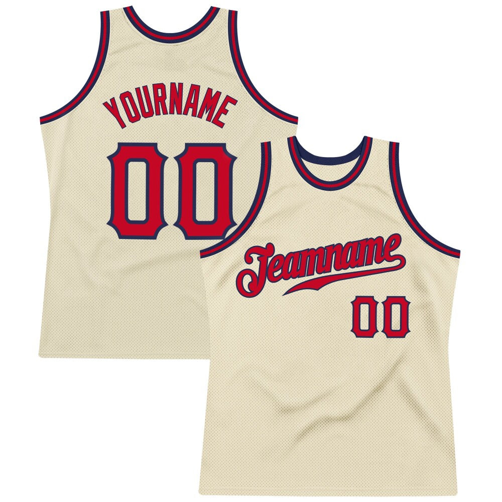 Custom Cream Red-Navy High-quality Throwback Basketball Jersey