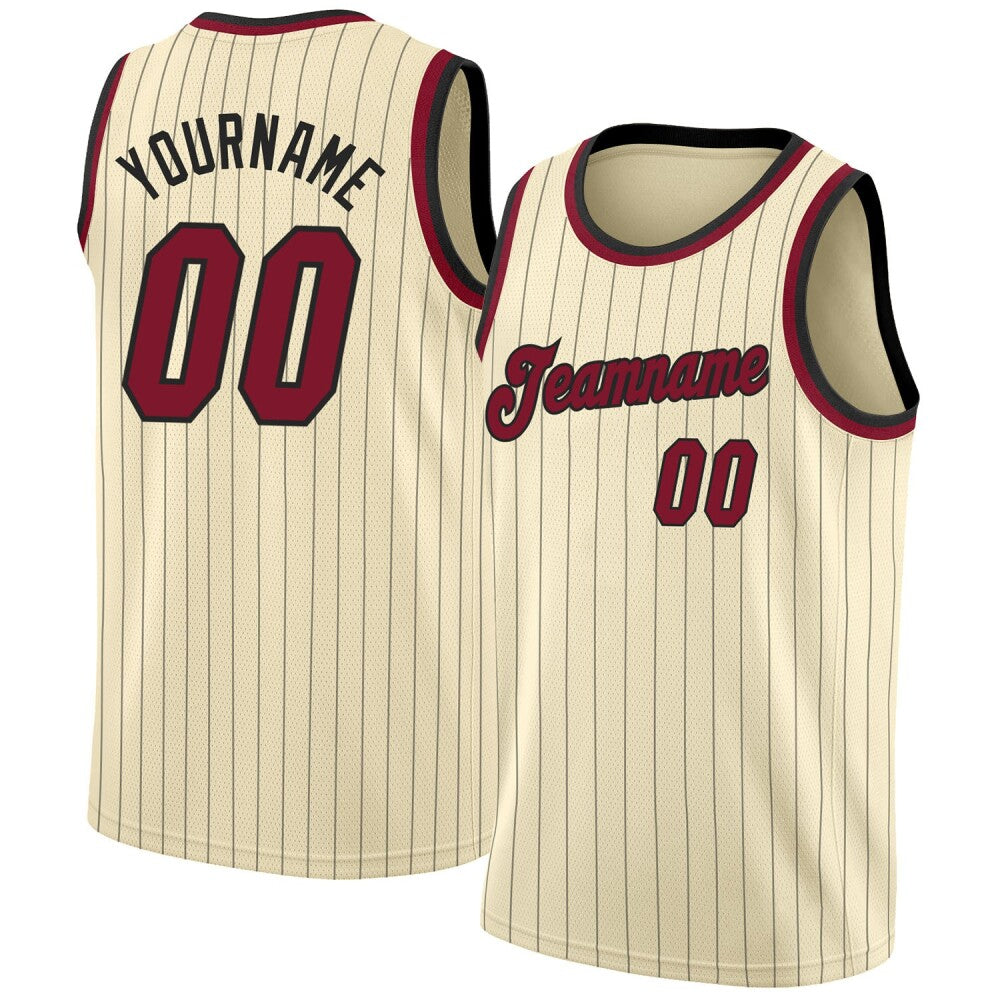 Custom Cream Black Pinstripe Maroon-Black High-quality Basketball Jersey
