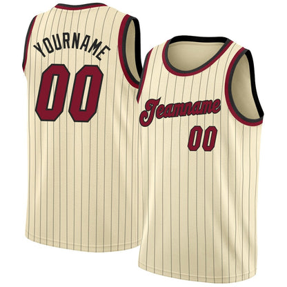 Custom Cream Black Pinstripe Maroon-Black High-quality Basketball Jersey