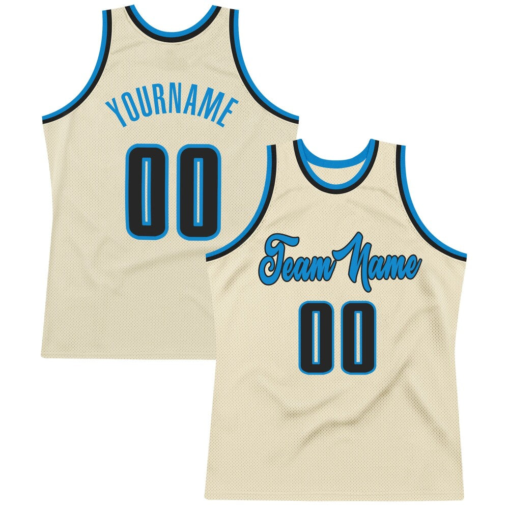 Custom Cream Black-Blue High-quality Throwback Basketball Jersey