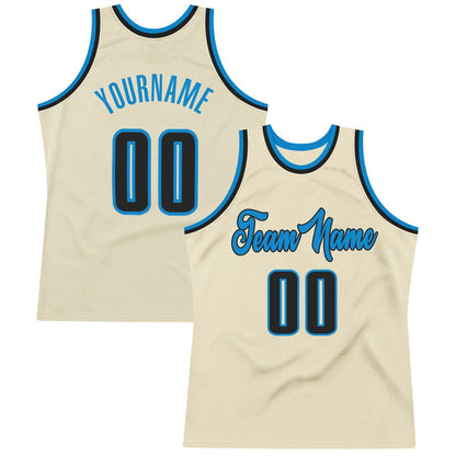 Custom Cream Black-Blue High-quality Throwback Basketball Jersey