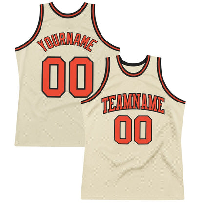 Custom Cream Orange-Black High-quality Throwback Basketball Jersey