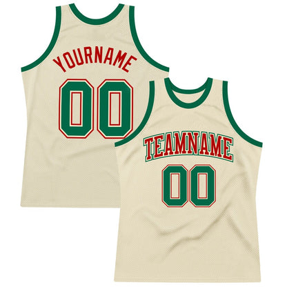 Custom Cream Kelly Green-Red High-quality Throwback Basketball Jersey