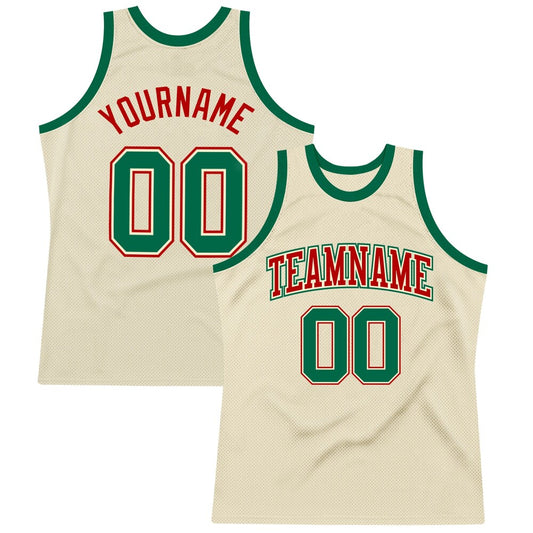Custom Cream Kelly Green-Red High-quality Throwback Basketball Jersey