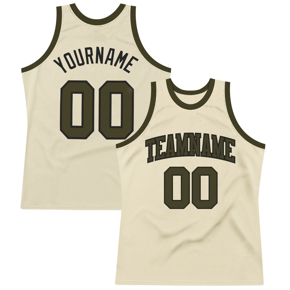 Custom Cream Olive-Black High-quality Throwback Basketball Jersey