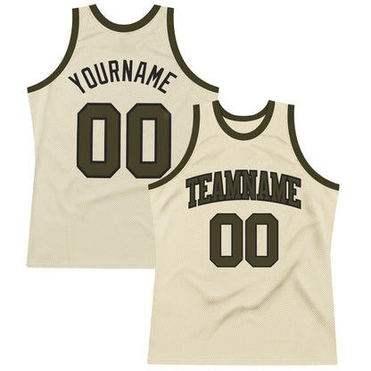 Custom Cream Olive-Black High-quality Throwback Basketball Jersey