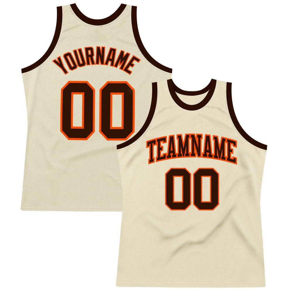 Custom Cream Brown-Orange High-quality Throwback Basketball Jersey