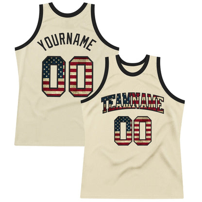 Custom Cream Vintage USA Flag-Black High-quality Throwback Basketball Jersey