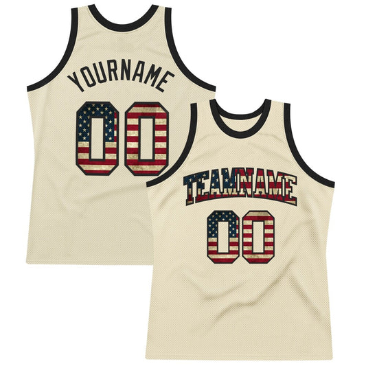 Custom Cream Vintage USA Flag-Black High-quality Throwback Basketball Jersey