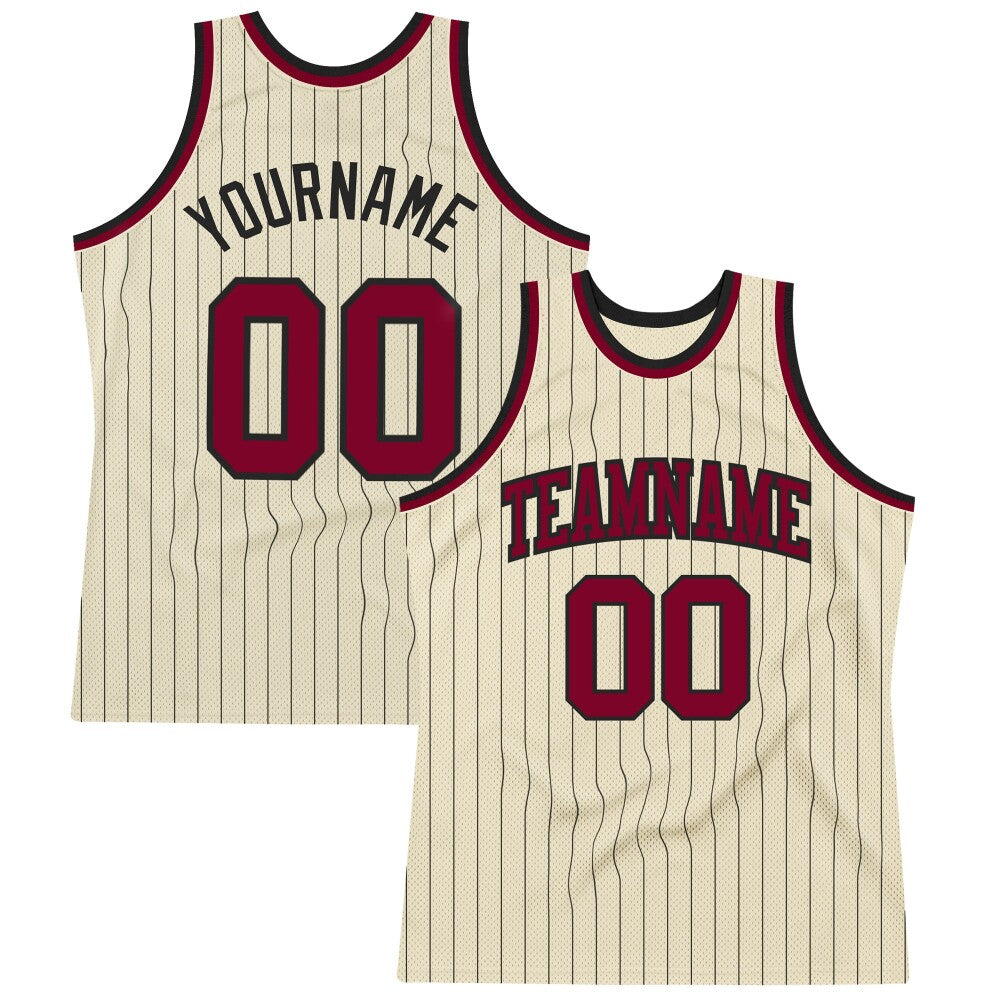Custom Cream Black Pinstripe Maroon High-quality Basketball Jersey