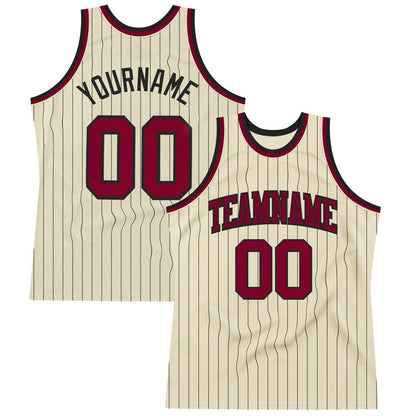 Custom Cream Black Pinstripe Maroon High-quality Basketball Jersey