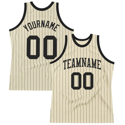 Custom Cream Black Pinstripe Black High-quality Basketball Jersey