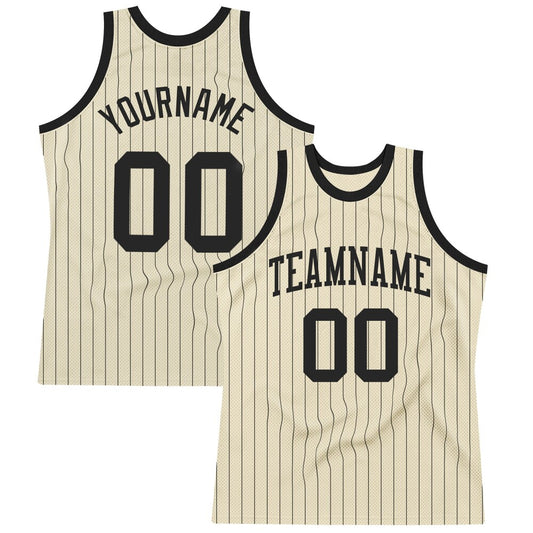 Custom Cream Black Pinstripe Black High-quality Basketball Jersey