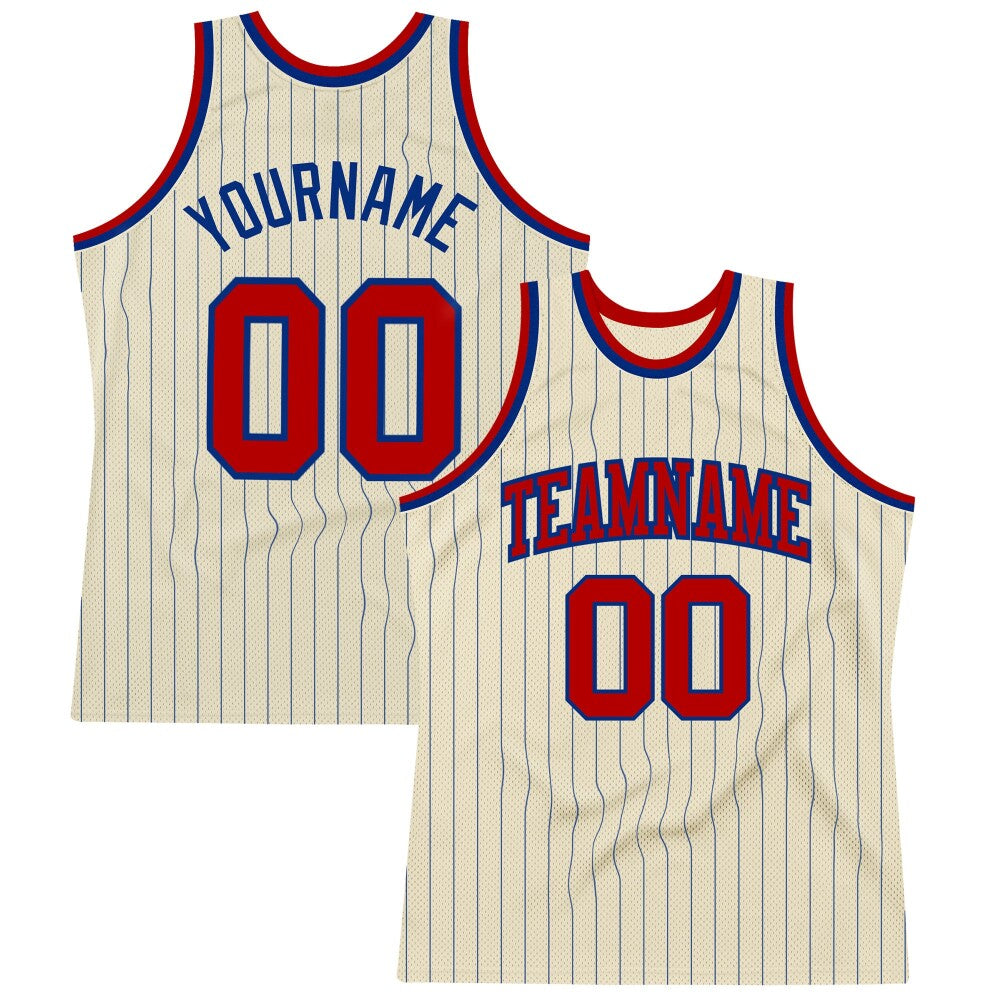 Custom Cream Royal Pinstripe Red High-quality Basketball Jersey