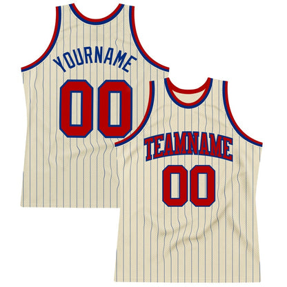 Custom Cream Royal Pinstripe Red High-quality Basketball Jersey