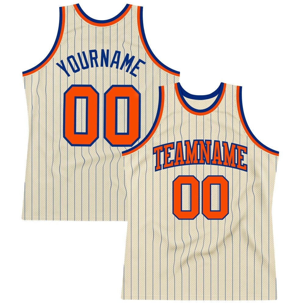 Custom Cream Royal Pinstripe Orange High-quality Basketball Jersey