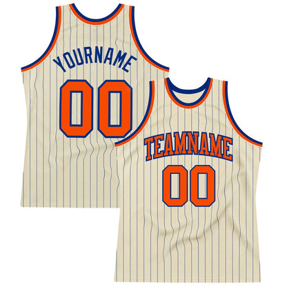 Custom Cream Royal Pinstripe Orange High-quality Basketball Jersey