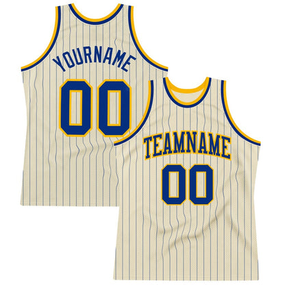 Custom Cream Royal Pinstripe Royal-Gold High-quality Basketball Jersey