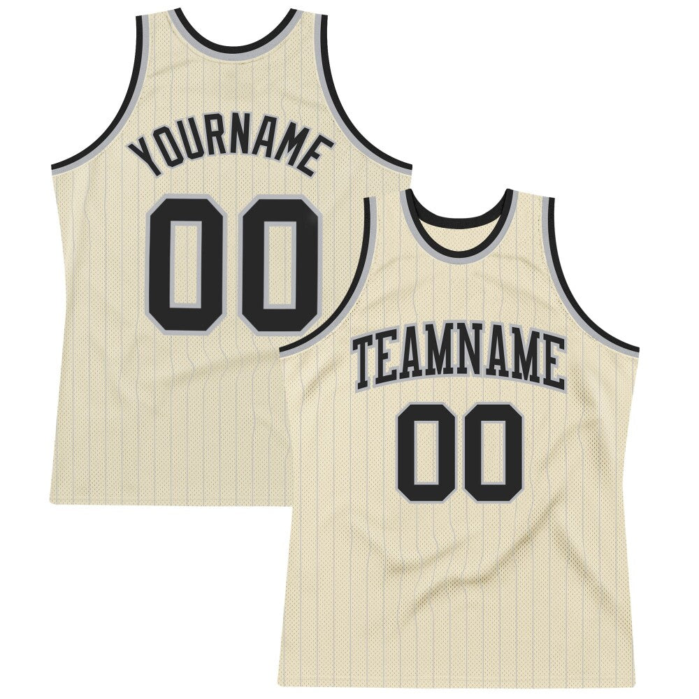 Custom Cream Gray Pinstripe Black High-quality Basketball Jersey