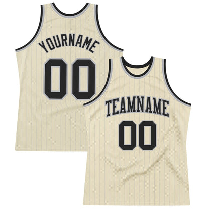 Custom Cream Gray Pinstripe Black High-quality Basketball Jersey