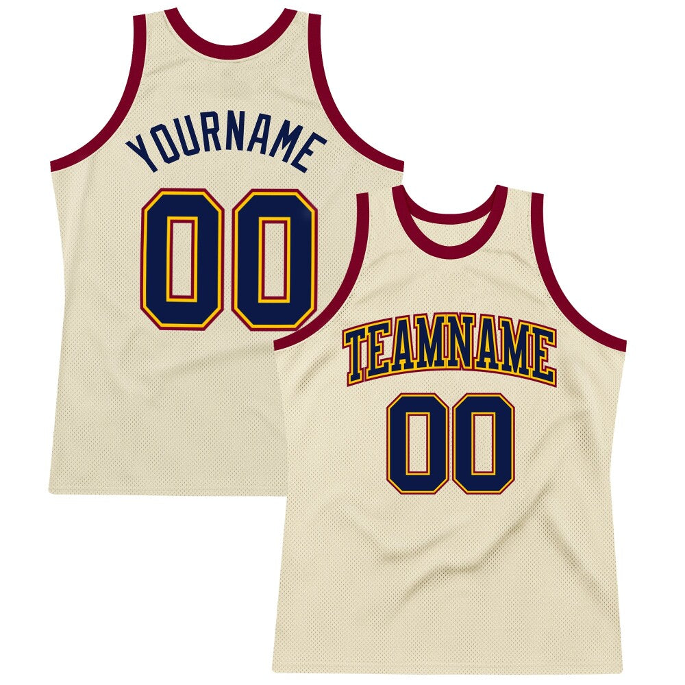 Custom Cream Navy Yellow-Maroon High-quality Throwback Basketball Jersey