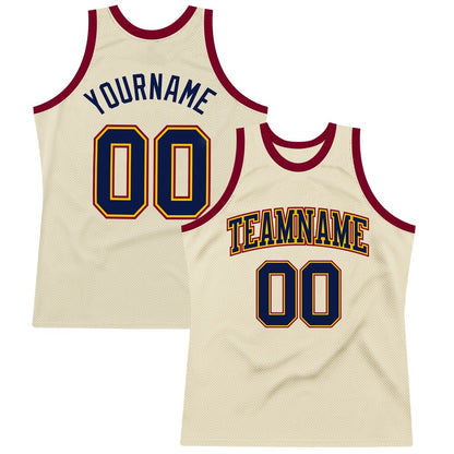 Custom Cream Navy Yellow-Maroon High-quality Throwback Basketball Jersey