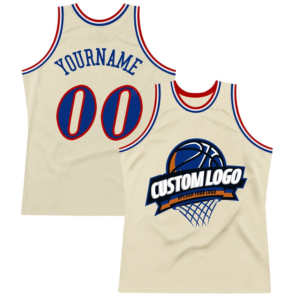 Custom Cream Royal Red-White High-quality Throwback Basketball Jersey