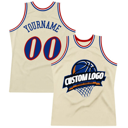 Custom Cream Royal Red-White High-quality Throwback Basketball Jersey