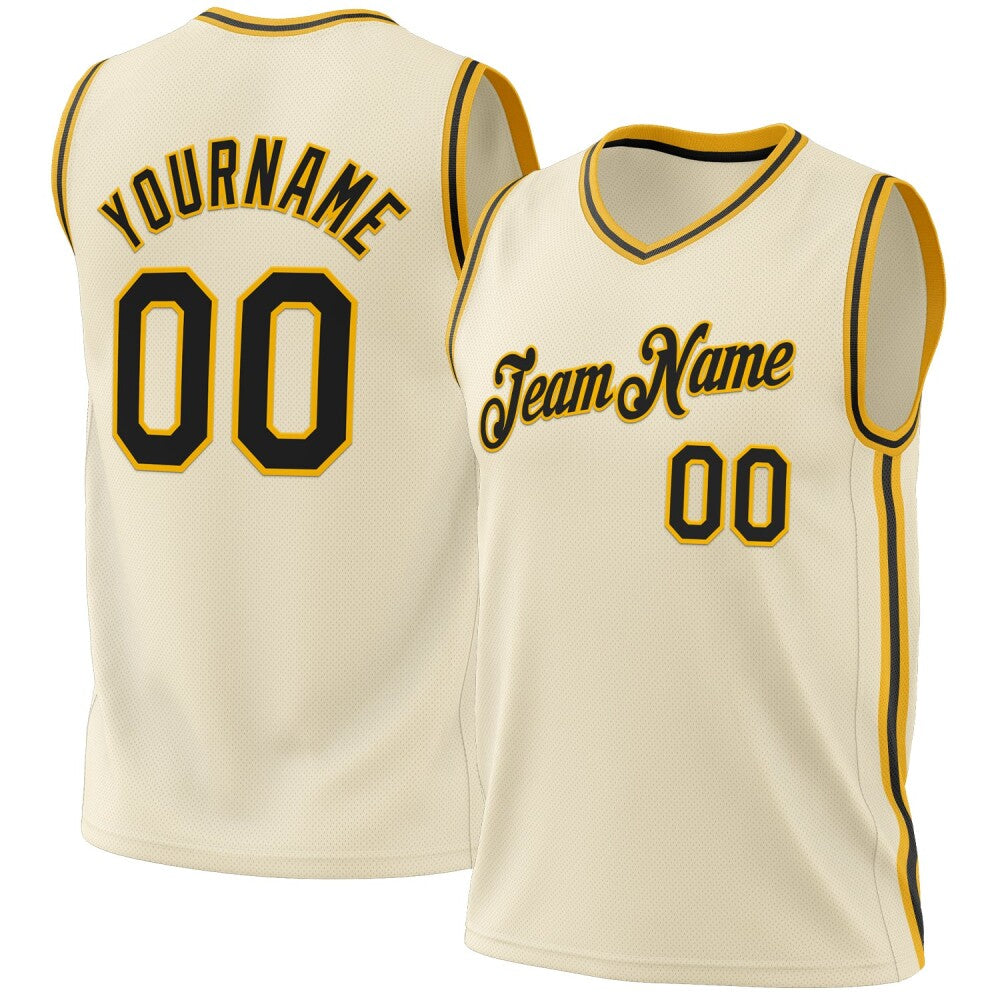 Custom Cream Black-Gold High-quality Throwback Basketball Jersey