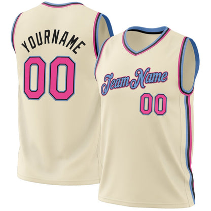 Custom Cream Pink Black-Light Blue High-quality Throwback Basketball Jersey
