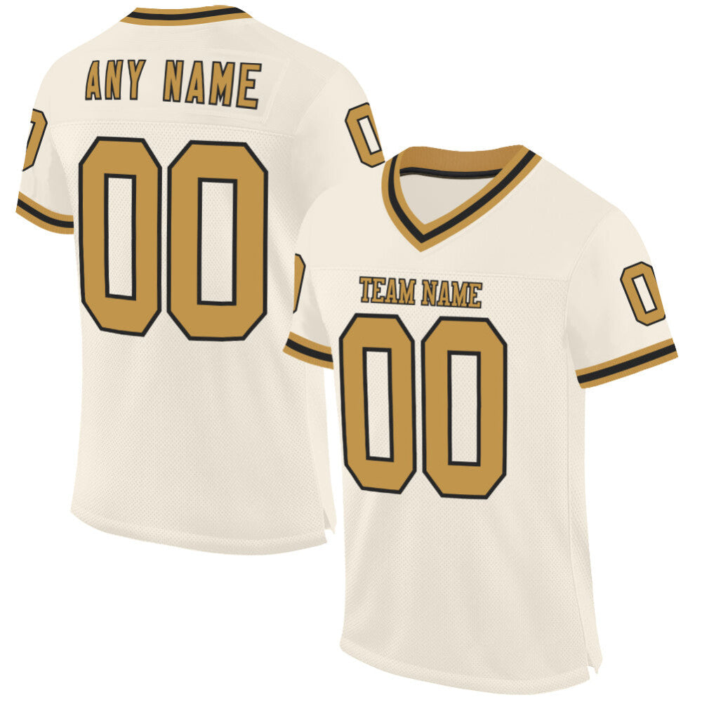 Custom Cream Old Gold-Black Mesh High-quality Throwback Football Jersey