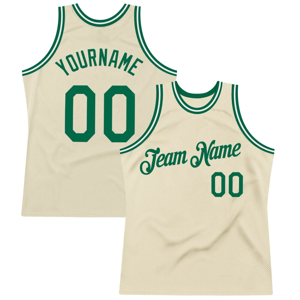 Custom Cream Kelly Green-White High-quality Throwback Basketball Jersey