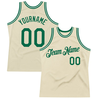 Custom Cream Kelly Green-White High-quality Throwback Basketball Jersey