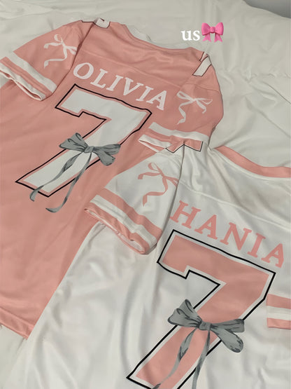 Custom Coquette Jersey, White Pink Custom Jersey, Personalized Bloom Jersey, Women Custom Name Number Jersey, Gift For Women