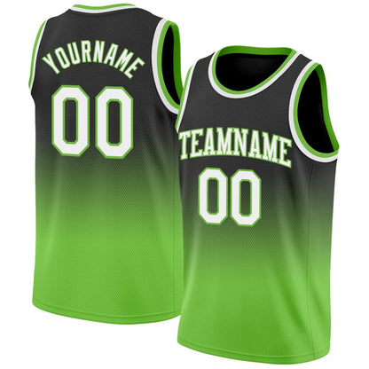 Custom Black White-Neon Green High-quality Fade Fashion Basketball Jersey