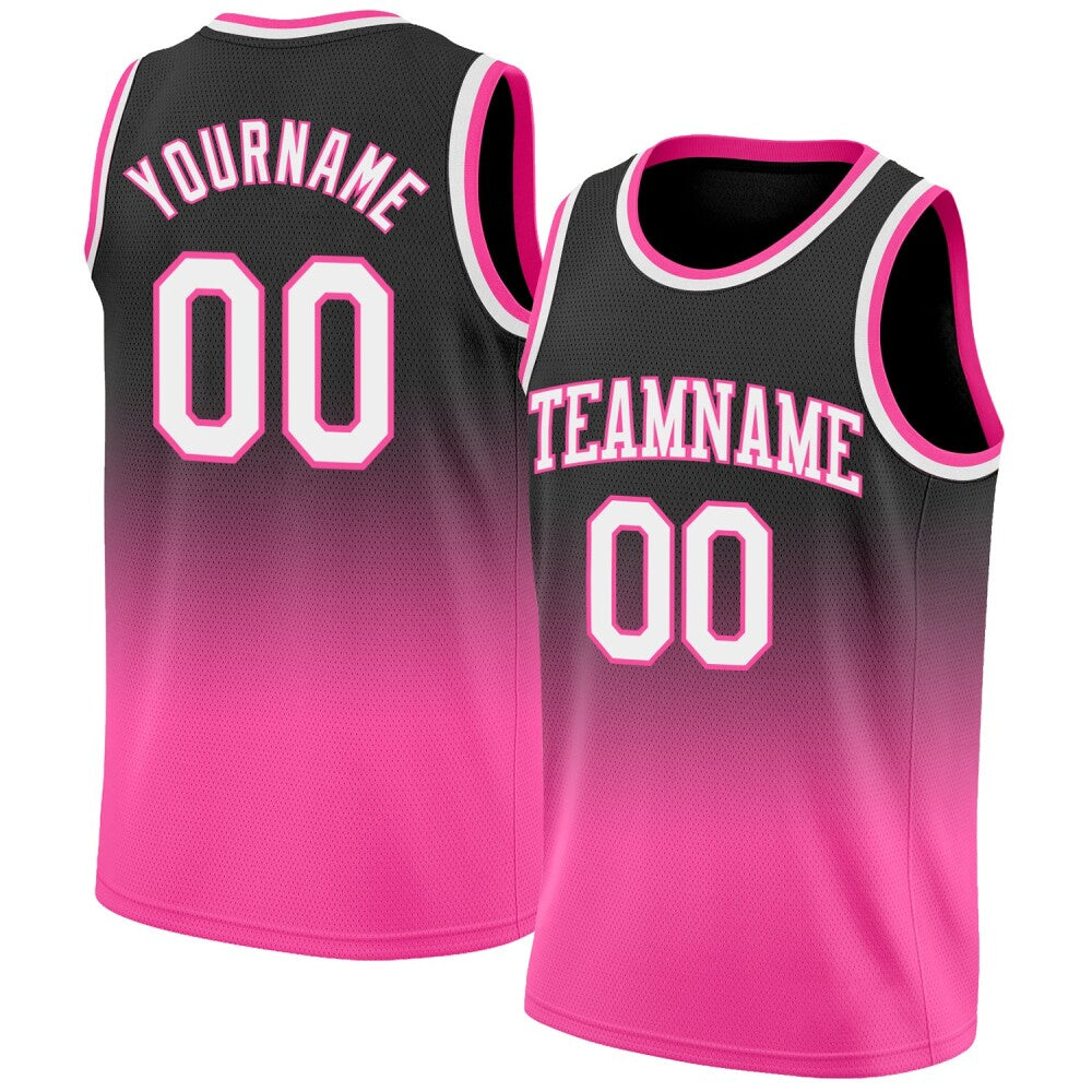 Custom Black White-Pink High-quality Fade Fashion Basketball Jersey