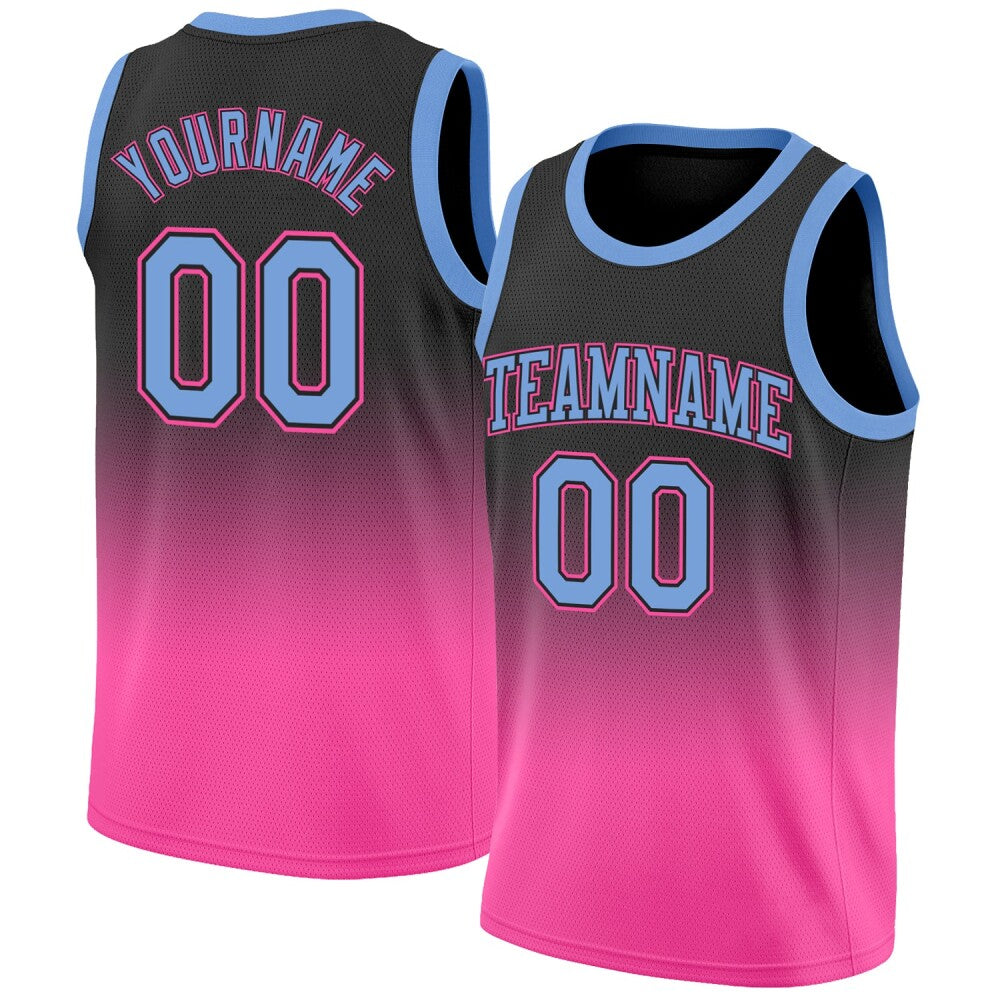 Custom Black Light Blue-Pink High-quality Fade Fashion Basketball Jersey
