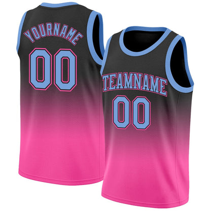 Custom Black Light Blue-Pink High-quality Fade Fashion Basketball Jersey